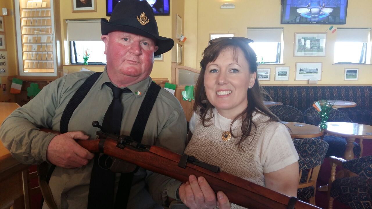 Cllr. Liona O'Toole with actor at the Lucan 1916 Commemoration event