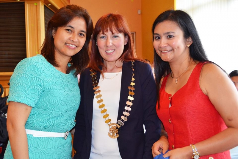 Deputy Mayor Liona O'Toole with Jean and Lennie at Filipino 7th Anniversary Community Event in Lucan Sarsfields